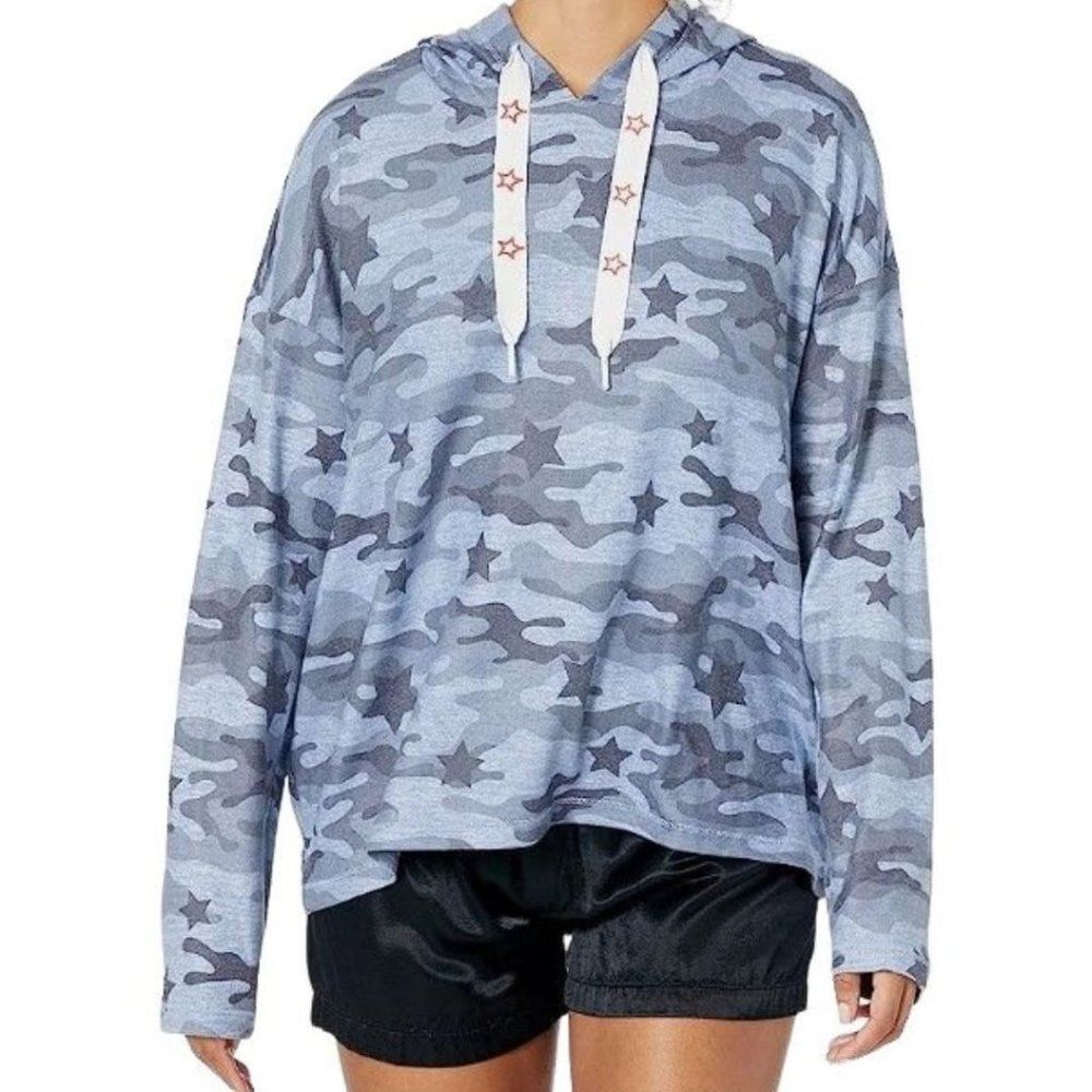 PJ Salvage Loungewear Starlight Hoody Womens S‎ Blue Camo Star Drawstring